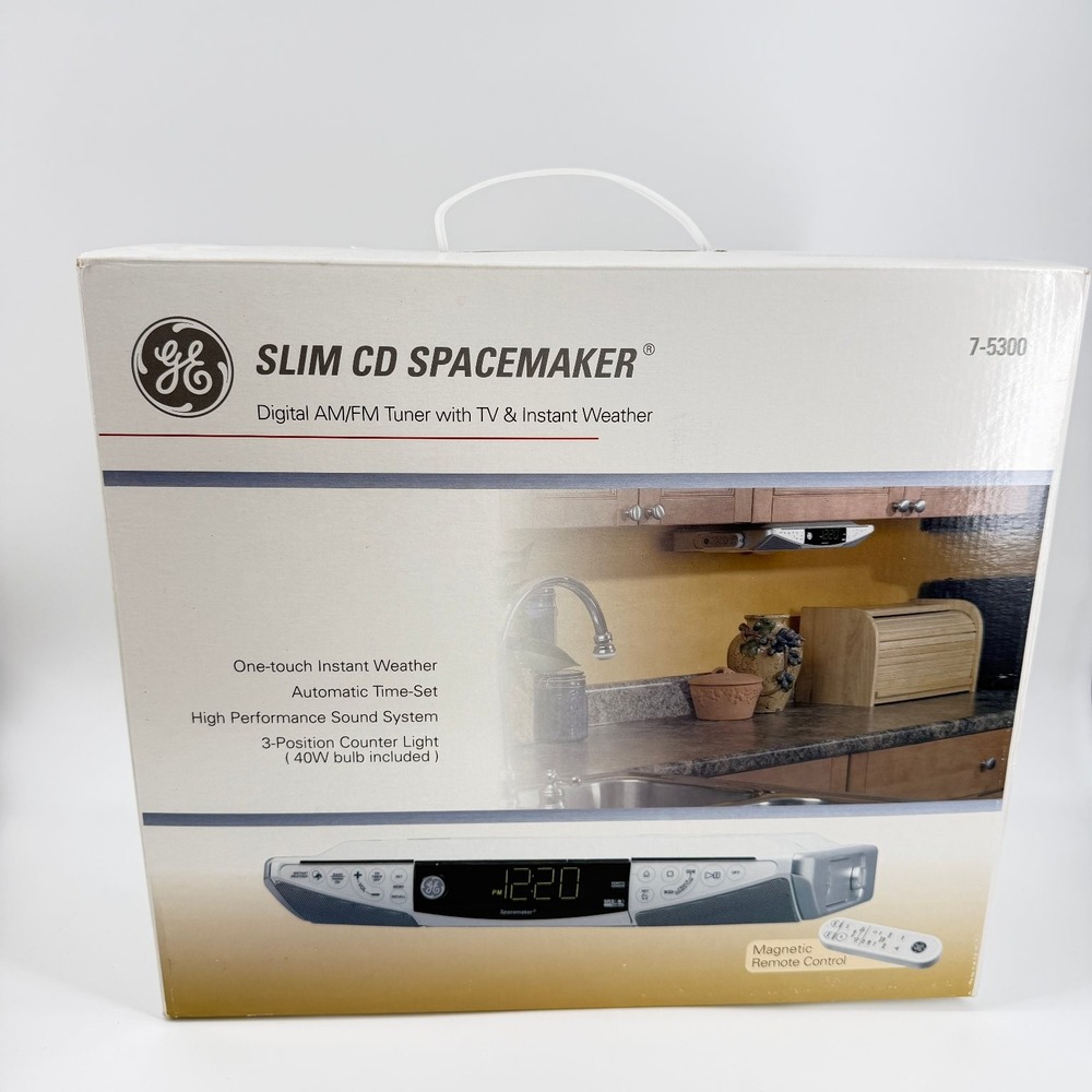 GE Slim CD Spacemaker Under Cabinet Radio Digital AM/FM TV Weather Clock Remote